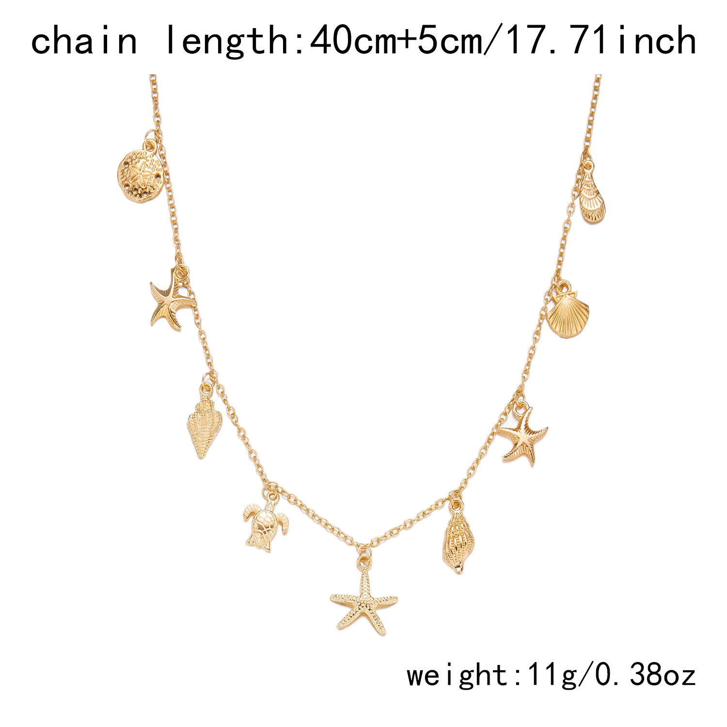 Modische Goldfarbene Anhängerkette mit Seestern, Muschel und Schildkröte für Damen, Handgefertigte Muschelketten-Halskette, Sommer-Strandparty-Schmuck – Detail 3