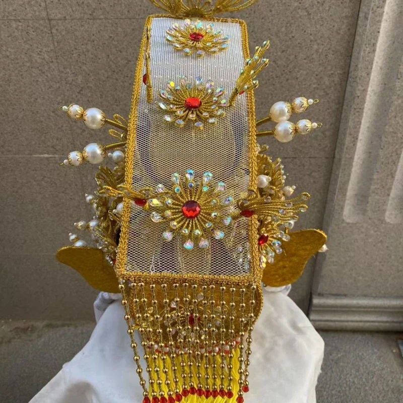 Pure handmade rhinestone emperor armor head, removable flat crown can be used as a general helmet