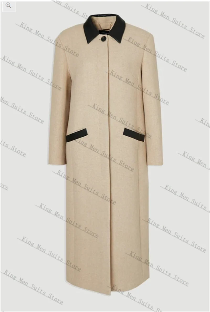 البيج الكشمير الصوف المرأة البدلة 1 قطعة سترة طويلة فستان الحفلة الراقصة مخصص مكتب رسمي سترة حريمي معطف شتاء دافئ الزفاف #4