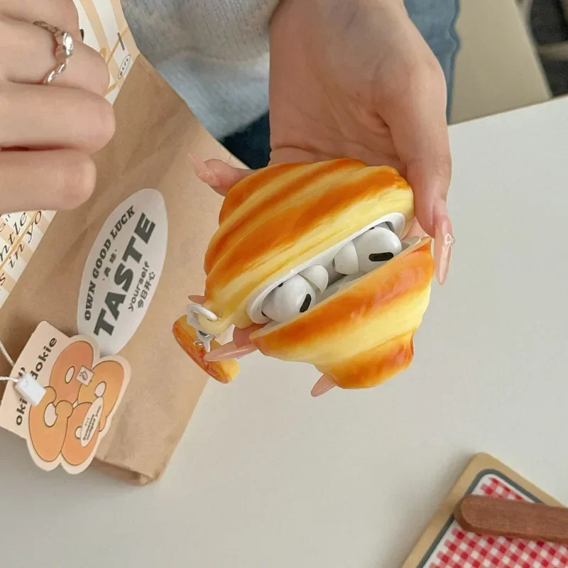 3D Croissant Bread Suitable For Airpods Protective Cover Airpods Pro Headphone Cover Airpods 4 2 Wireless Bluetooth Airpods3 Pro