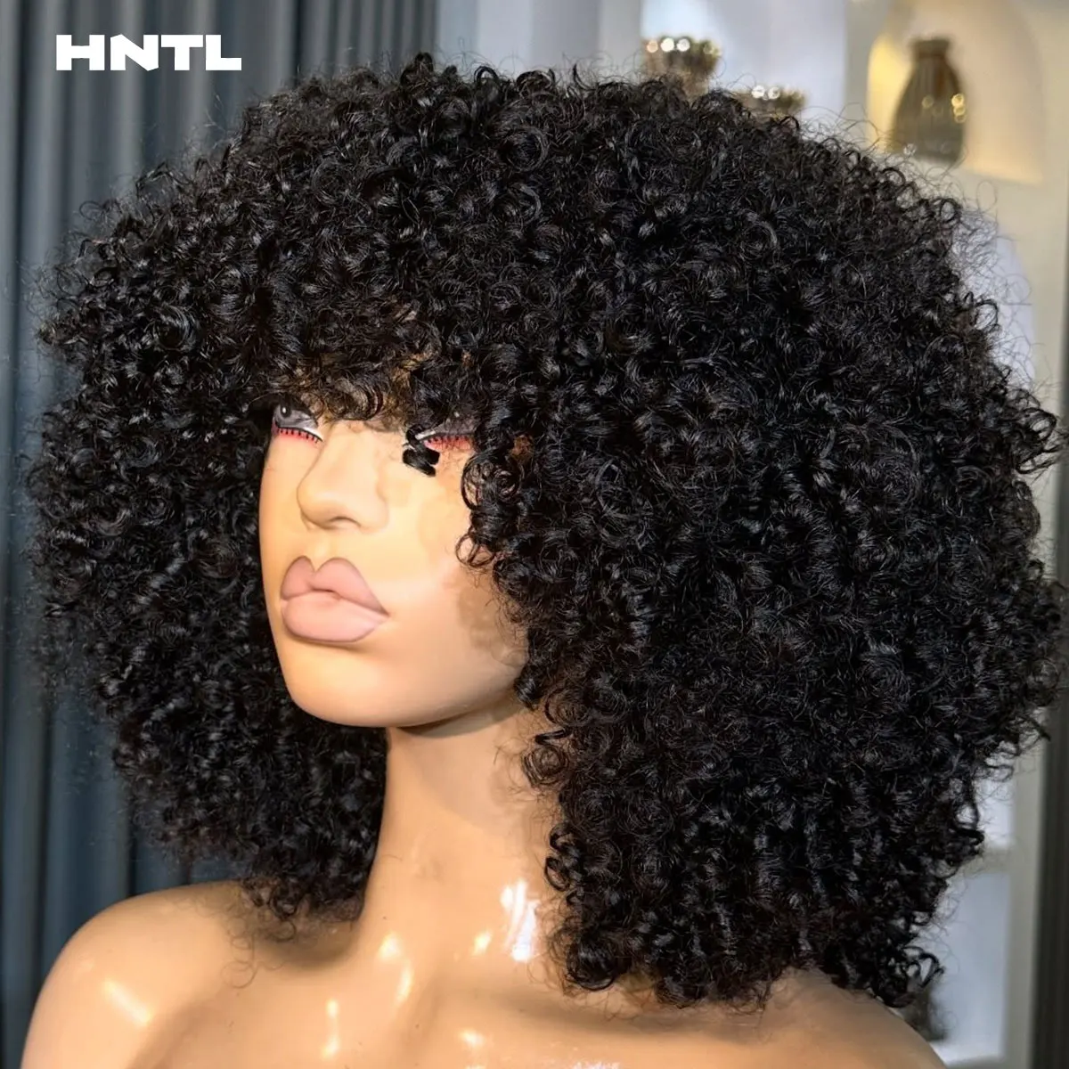 Afro Kinky Curly Glueless Human Hair Wigs 13×6/13x4 HD Lace Frontal Wigs Super Double Drawn Pixie Curly Wear and Go Fringe Wig