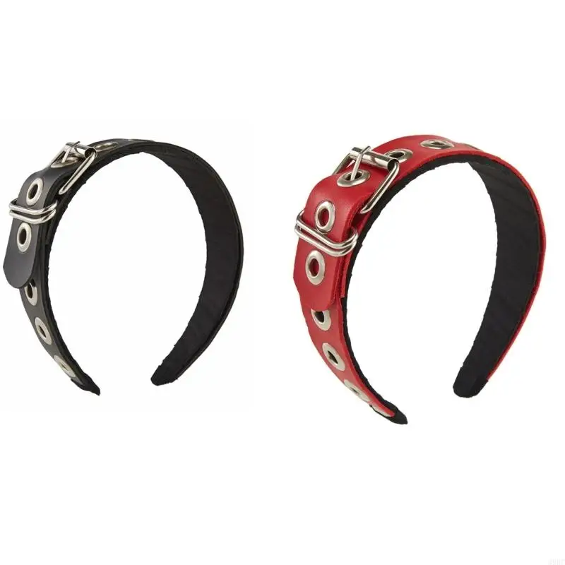 

39BC Leather Buckle Headband PU Leather Headband Gothic Punk Headband Rock Headband