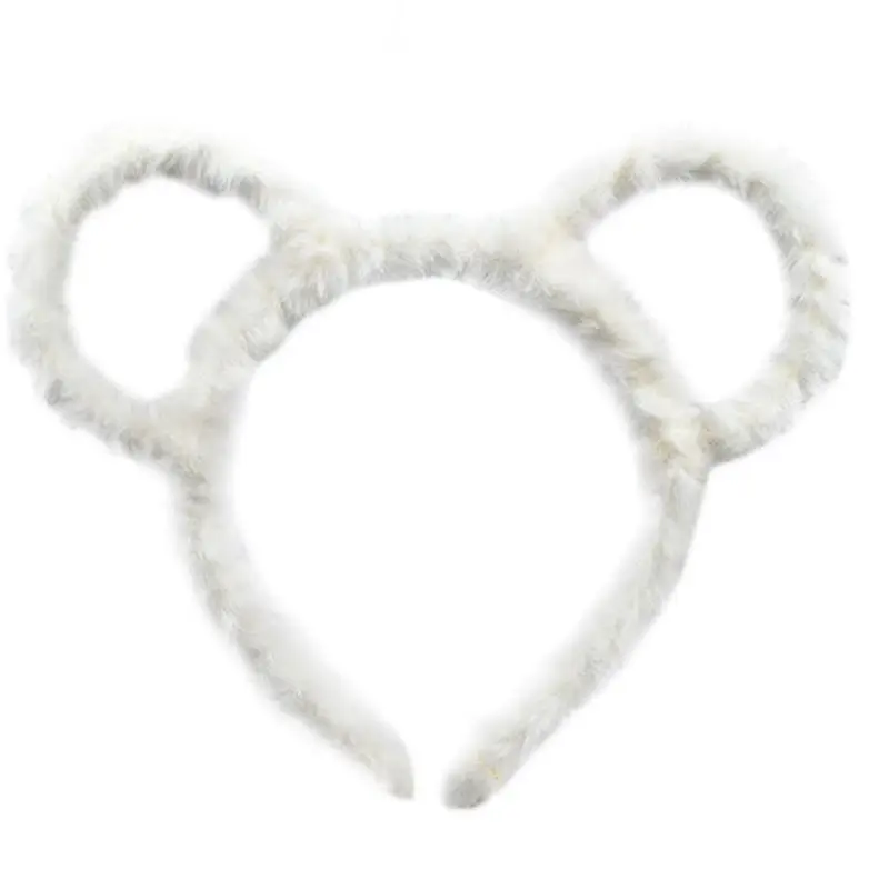 Korean Women Winter Thick Plush Headband Cute Round Mouse Bear Ears Hair Hoop Candy Color Makeup Metal Bandana Birthday Party