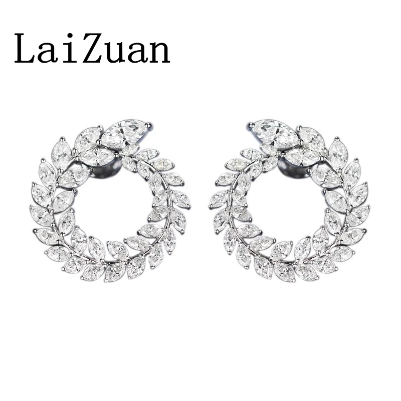 LaiZuan Solid 18k White Gold Natural Diamonds Stud Earring Olive Branch garland Marquise Diamond Earrings Women Trendy Jewelry