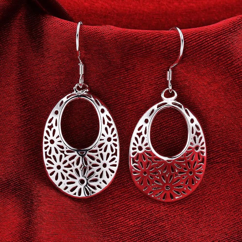 Hot silver color Carved oval Earrings for Women Retro classic Jewelry fashion party wedding Holiday gifts