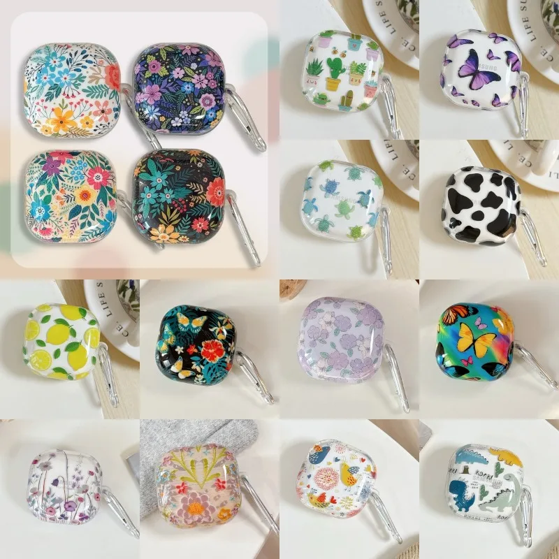 For Samsung Galaxy Buds Core 2 Pro FE Live Case Island Elements Butterfly Sea Turtle Plant Protective Earphone Case with Hook