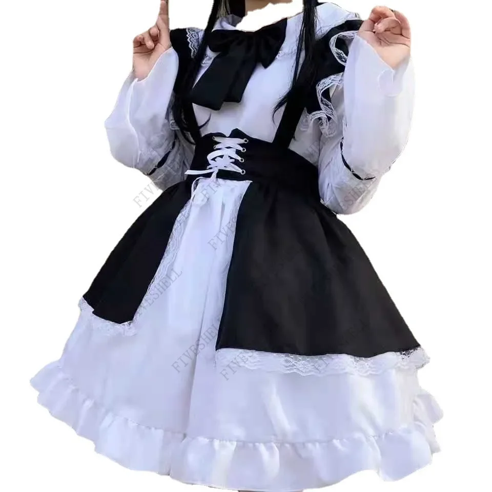 Preto branco lolita estilo gótico vestido tamanho grande S-3XL roupa de empregada lolita roupas clássicas senhoras vestidos de festa traje de palco