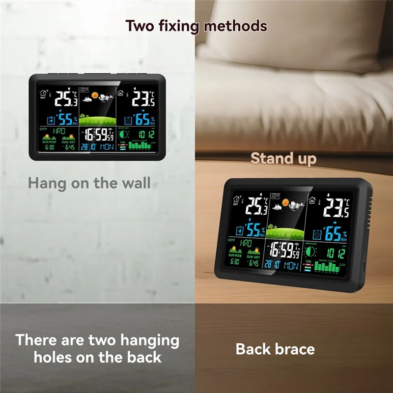 Multifunction Tuya Weather Station Air Quality Temperature Humidity Meter Moon Phase Air Pressure Weather Clock-BAAQ