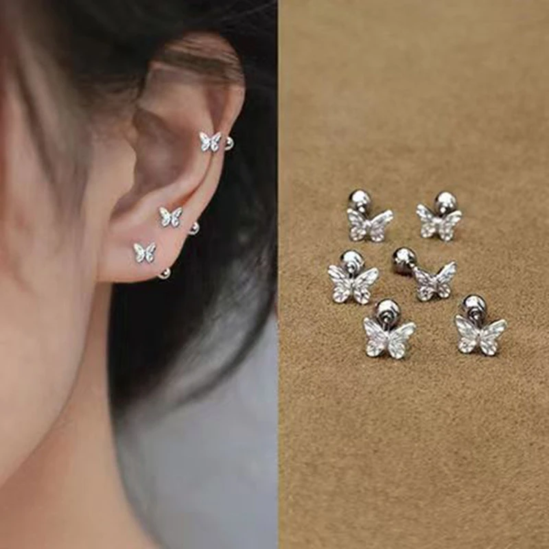 1Pair Hollow Bowknot Ear Bone Nail Glossy Butterfly Spiral Stud Earrings For Women Girls Wedding Party New Fine Jewelry Gift