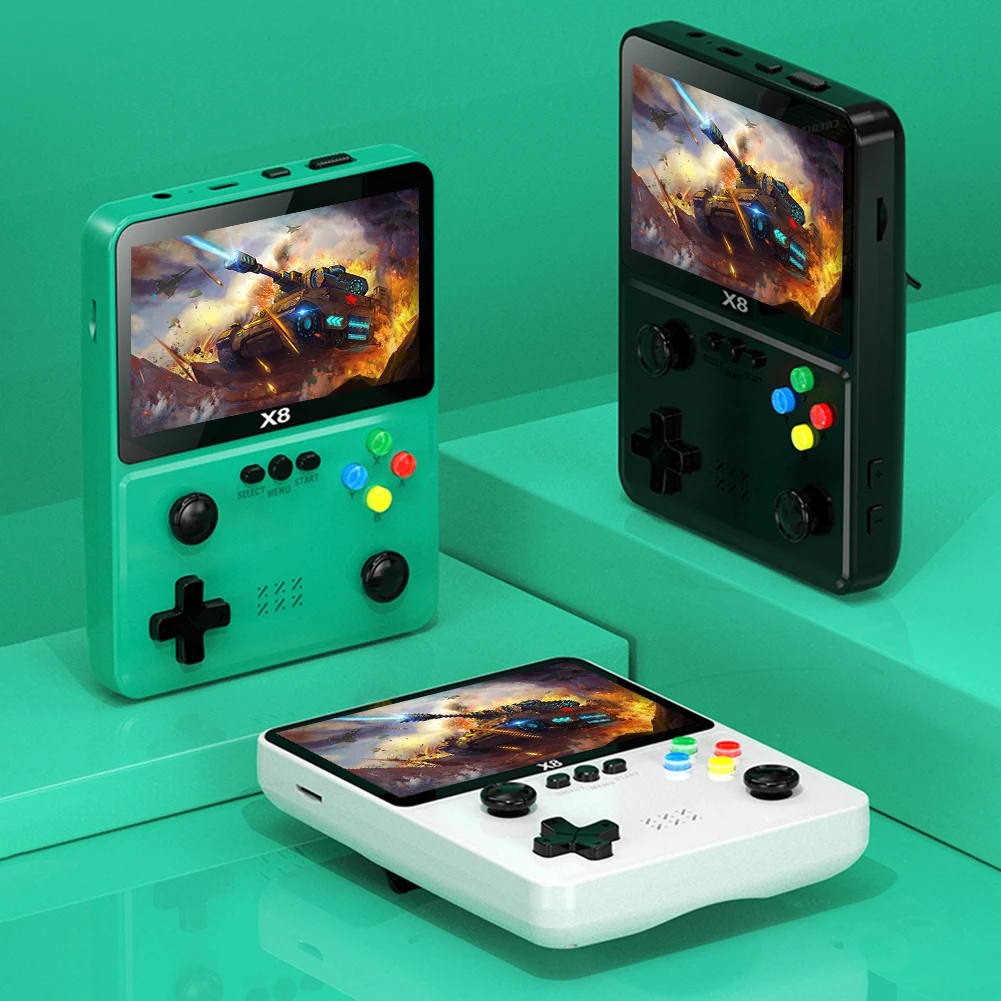 ใหม่ X8 เกมคอนโซลคอนโซลวิดีโอเกมย้อนยุค 4 นิ้วหน้าจอ IPS เครื่องเล่นเกมพกพา Dual จอยสติ๊ก 10 จําลองเกม