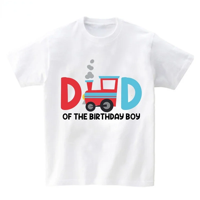 Train themed family birthday T-shirt, children's boy, dad, mom T-shirt, casual short sleeved shirt, top