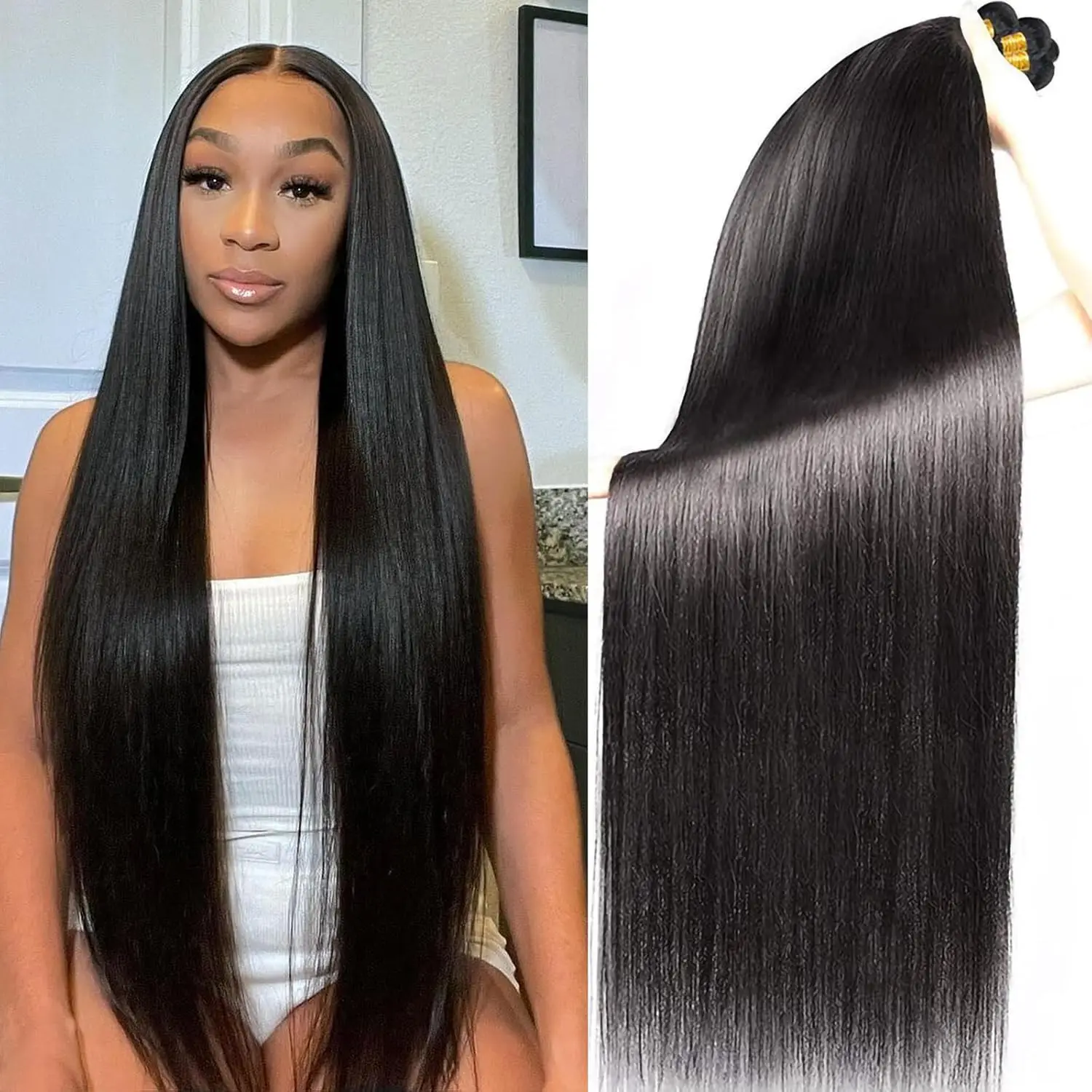 Ulrica 1/3/4 Bundles Deals Remy Hair Peruvian Straight 100% Human Hair Weave Bundles Natural Black Human Hair Extension Weaves