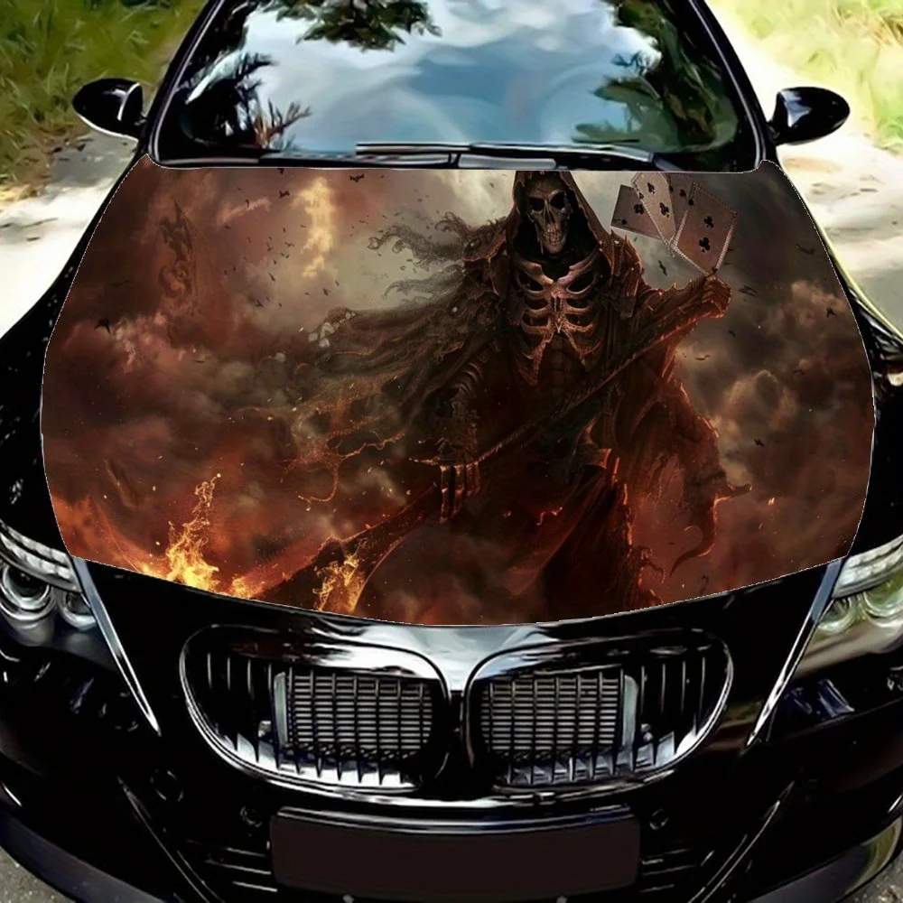 

Темный Жнец, держащий пламя, серп, карта, обертка на капот автомобиля, цветная виниловая наклейка, графический капот грузовика, автоаксессуары, декор, наклейка, подарок