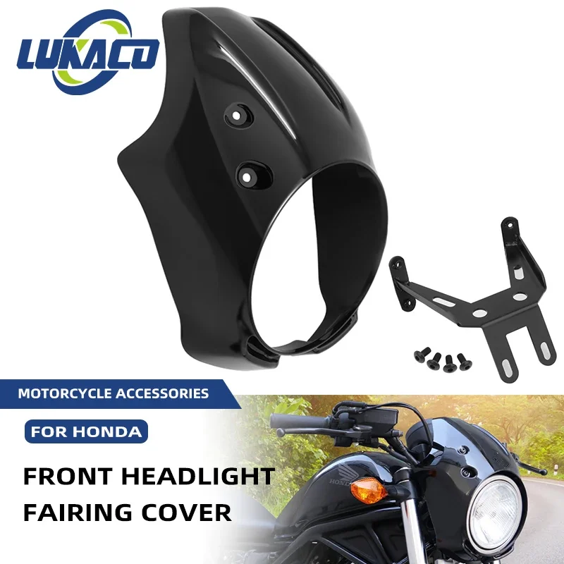 

Gloss Black Motorcycle ABS Front Headlight Fairing Cover Head Light Protector Cowl Mask For Honda Rebel CMX 300 500 2017-2024