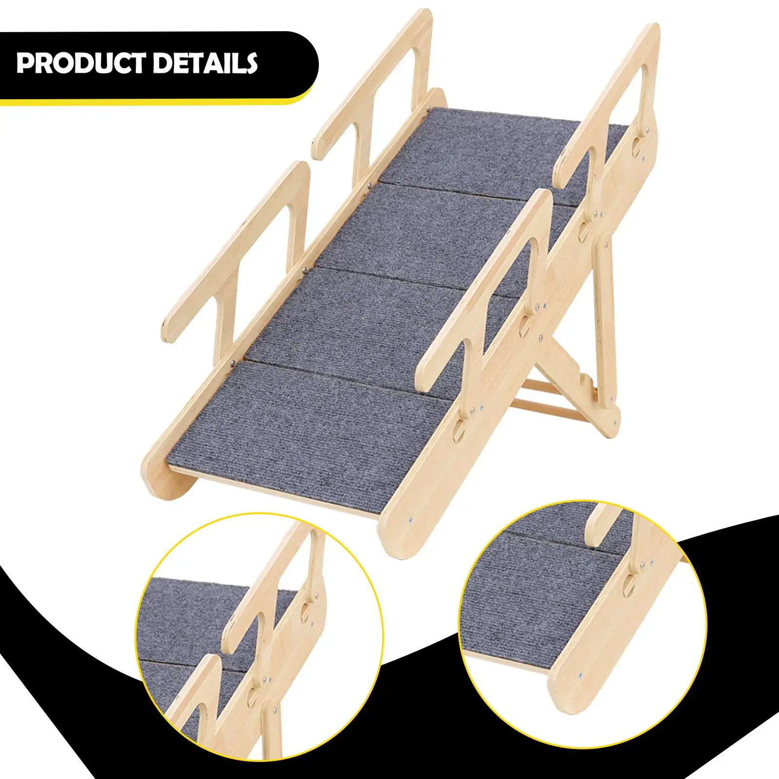 Wooden Dog Stairs Foldable Pet Ramp Portable Steps Sturdy Ladder for Animals Climbing High Beds Couches and Cars view 3