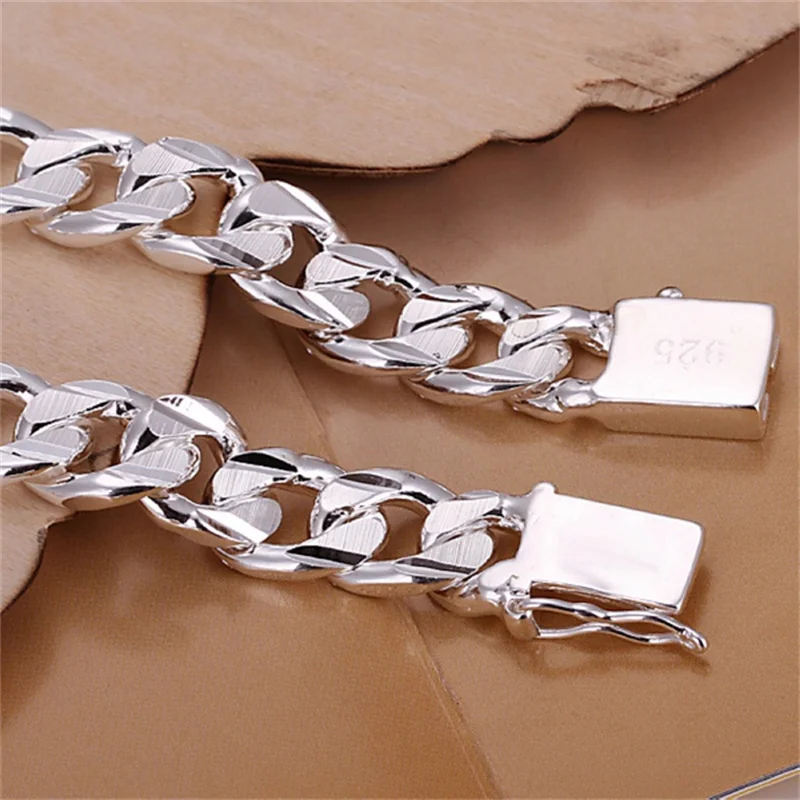 New High-end Women\'s Mens Fine 925 sterling Silver Bracelet Fashion Jewelry Gift Men\'s 10MM Square Beautiful