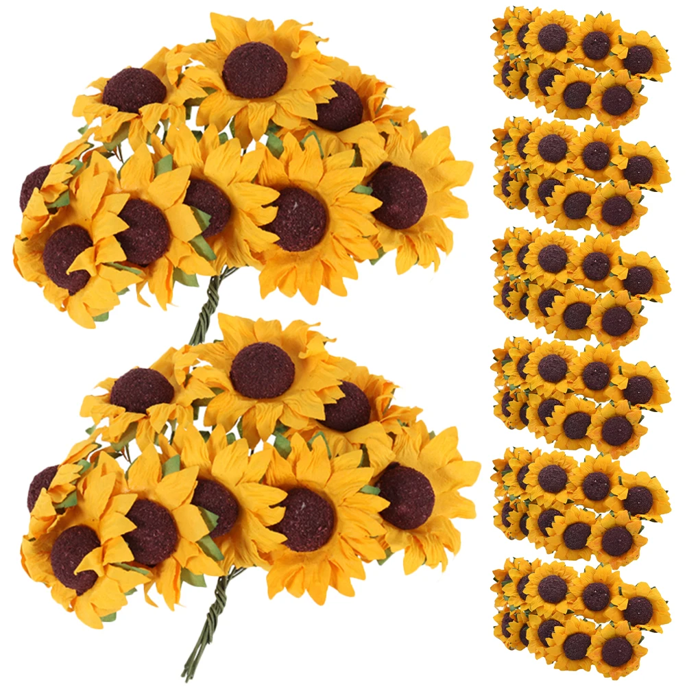 

200pcs Paper Sunflower Artificial Flower Decor For Gift Box Diy Wedding Party Home Office Scrapbooking Crafts Simulation