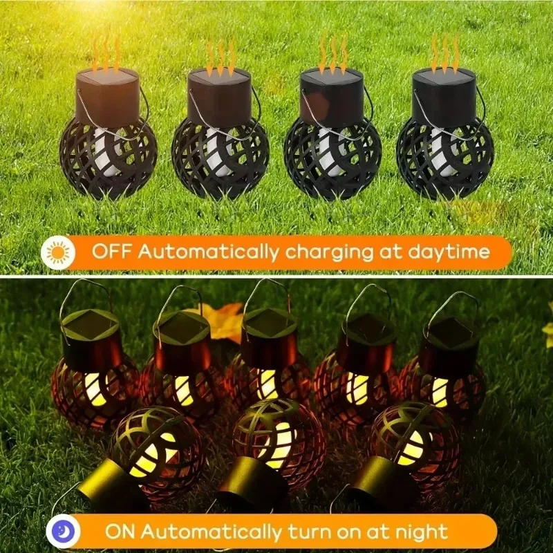 Solar Hanging Lights, Authentic Flickering Flame Solar LED Lights, Solar Garden Decorative Lights for Outdoor Hanging Yard Patio