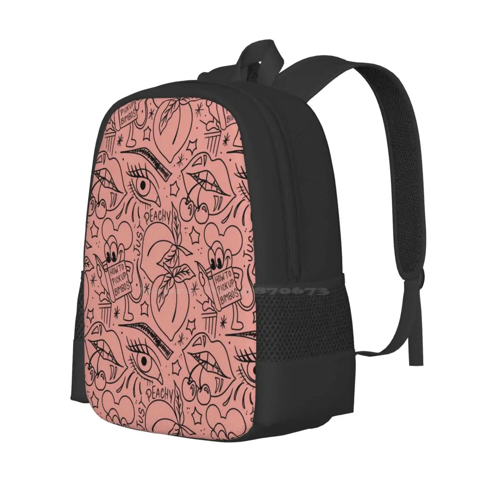 Just Peachy Girl Eye Pattern Bimbos Peach Cherry Pattern Design Bagpack School Bags Traditional Tattoo Tattoos Flash