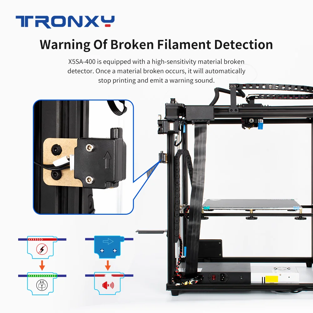 Imagem -02 - Impressora Tronxy X5sa400 3d Kit Faça Você Mesmo com Grande Placa de Construção 400x400x400 mm Metal Completo Alta Precisão Falha de Energia Impressão 3d