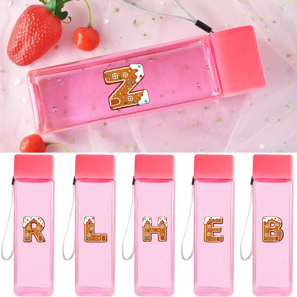 

500ml Protable Milk Tea Bottle Women Large Capacity Clear Drinking Bottle Dustproof Seal Juice Cup with rope Gingerbread Pattern