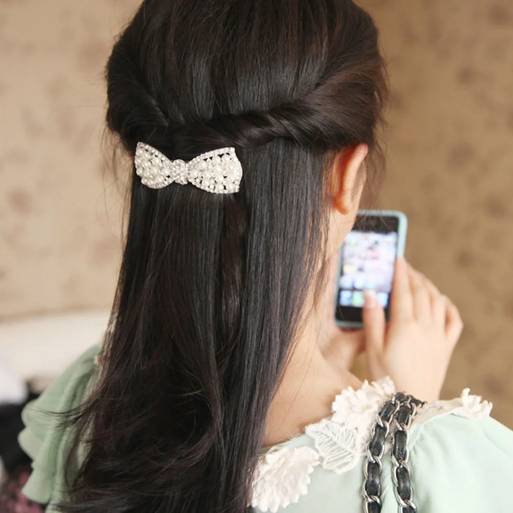 

2 шт., заколки для волос с бантом, аксессуары со стразами, заколки для волос для женщин и девочек, декоративные заколки для волос с жемчужным бантом, заколки для волос, заколки