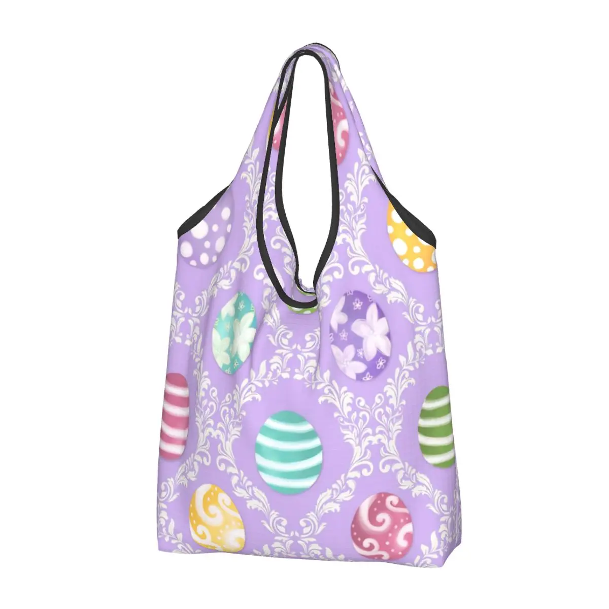 Reusable Happy Easter Eggs Grocery Bags Foldable Machine Washable Shopping Bags Large Eco Storage Bag Lightweight