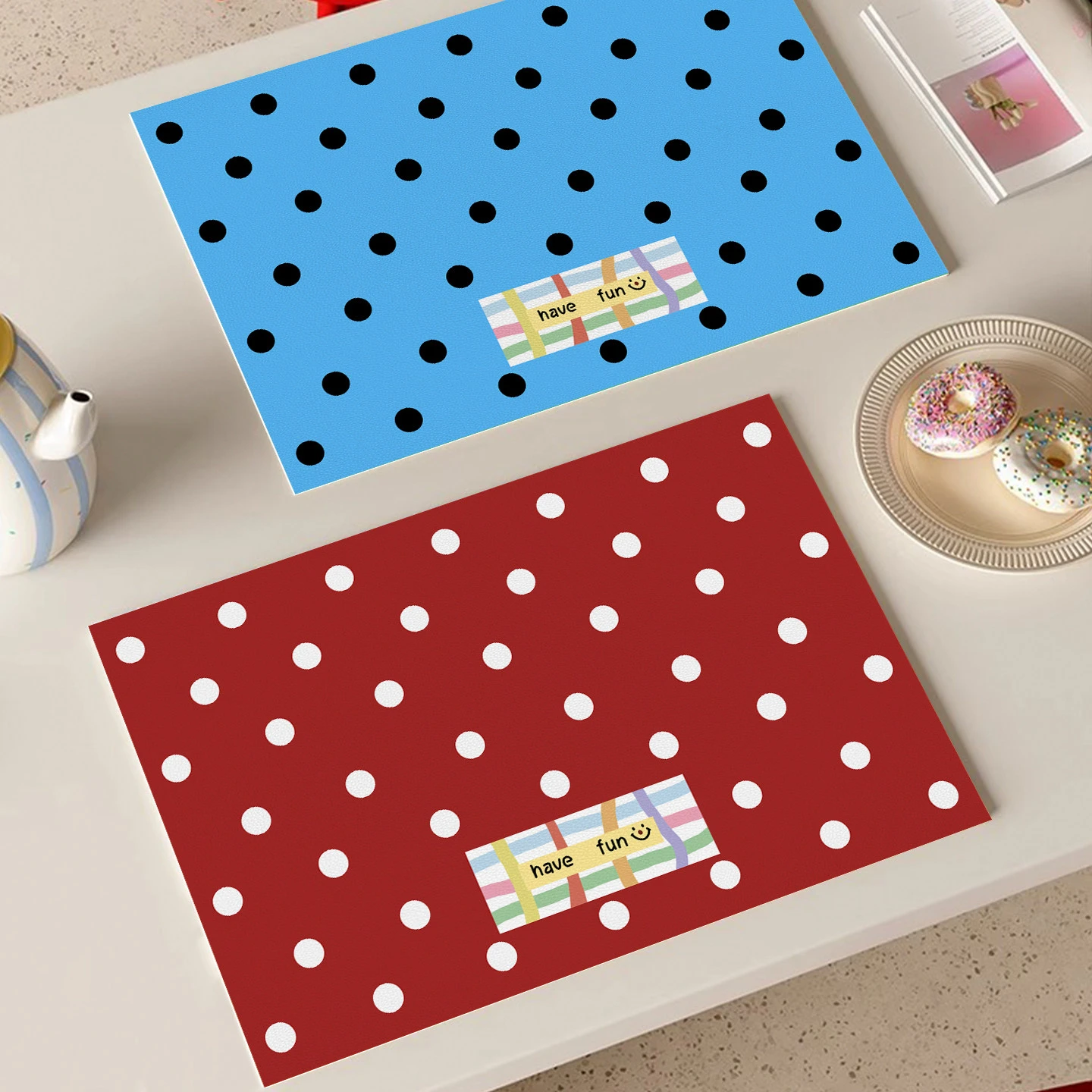 VIKAMA Full Polka Dot Slogan Label Kitchen Draining Mat Waterproof Non Slip Tableware Counter Protector Pad
