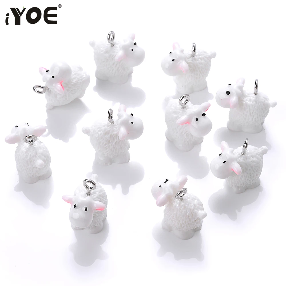 iYOE 5pcs 17x12mm Sheep Resin Charms White Cute Animal Charms For DIY Jewelry Supplies Handmade Necklace Earring Key Ring