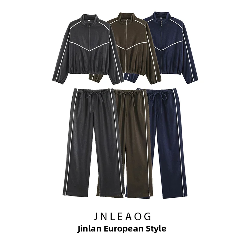 JNLEAOG Autumn New Women's Fashion Versatile Design Jeans Top And Long Pants Two-Piece Set Regular Sleeve Length for All Seasons