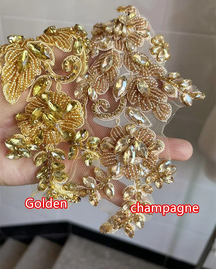 1 Paar handgenähte Glas-Bohrspiegelblumen, funkelnde Strassblumen für Mäntel, Taillenbänder, Schultern, Hochzeitskleider, DIY-Applikation RS4208 – Detail 12