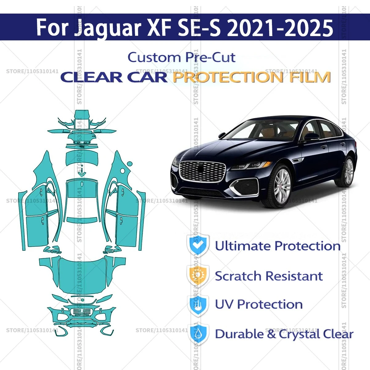

Предварительно нарезанная прозрачная защитная пленка PPF для автомобилей, профессиональная автомобильная пленка PPF для Jaguar XF SE-S 2021-2025, полная защита кузова