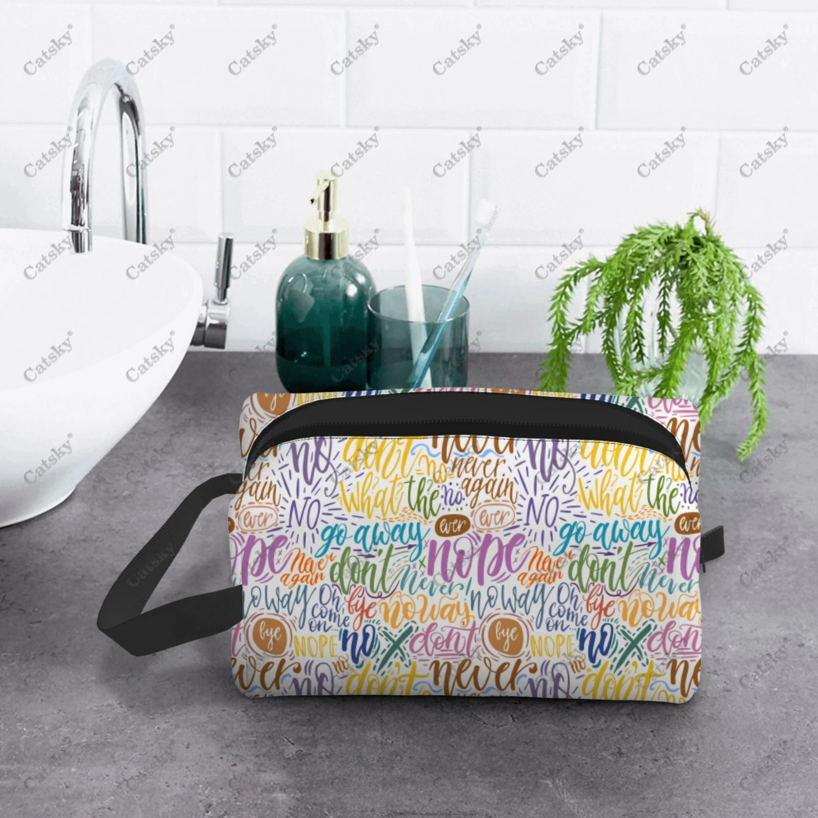 Funny Phrases Pattern Cosmetic bag for women with  patterns fashionable large-capacity beauty storage toiletry cosmetic bag