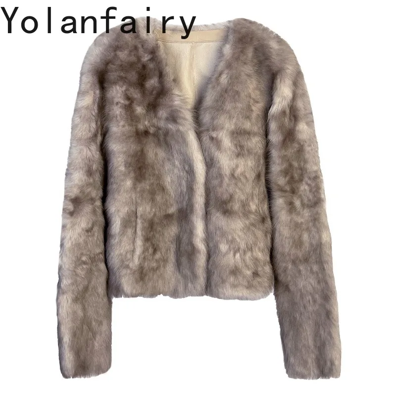 

YOLANFAIRY High-end 100% Genuine Sheepskin Leather Jacket Women Fashion Natural Fur Coat Woman Luxury Winter Short Fur Coats