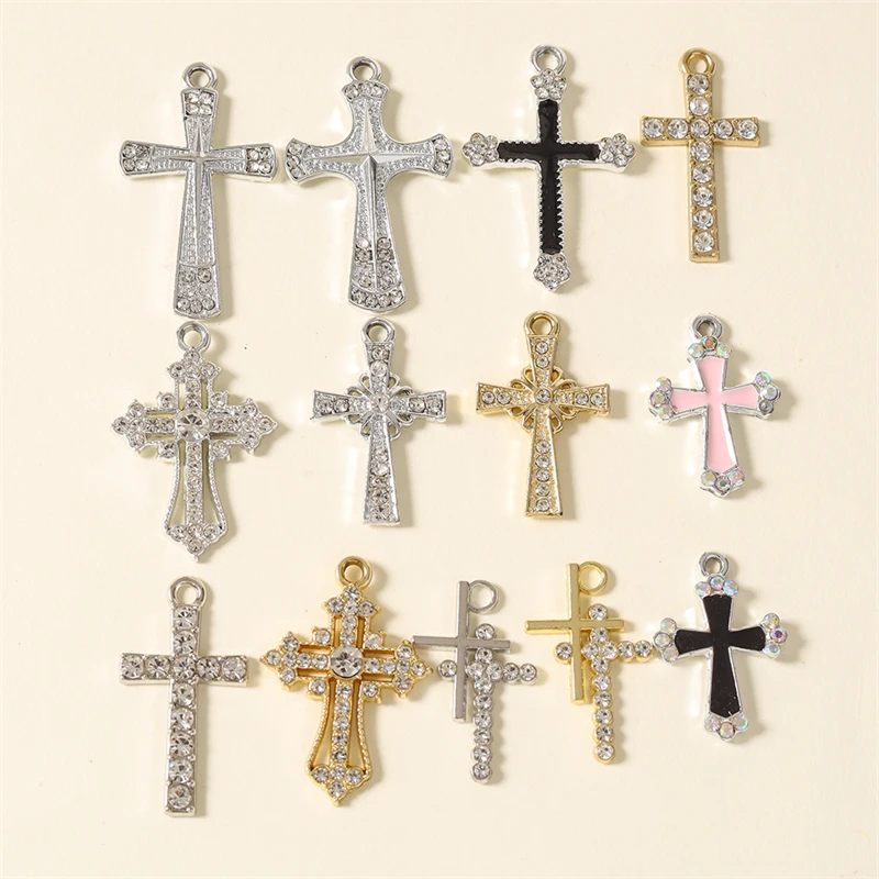 20 Stück gemischte, niedliche Kristall-Metall-Kreuz-Anhänger für die Schmuckherstellung, geeignet für Ohrringe, Halsketten, Armbänder und DIY-Bastelarbeiten. – Detail 1