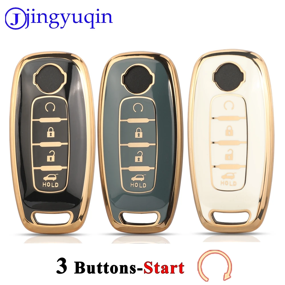 jingyuqin TPU Key Protection Case For Nissan E-4 key trunk spinning glossy surface gold edge black White gray side with stripes