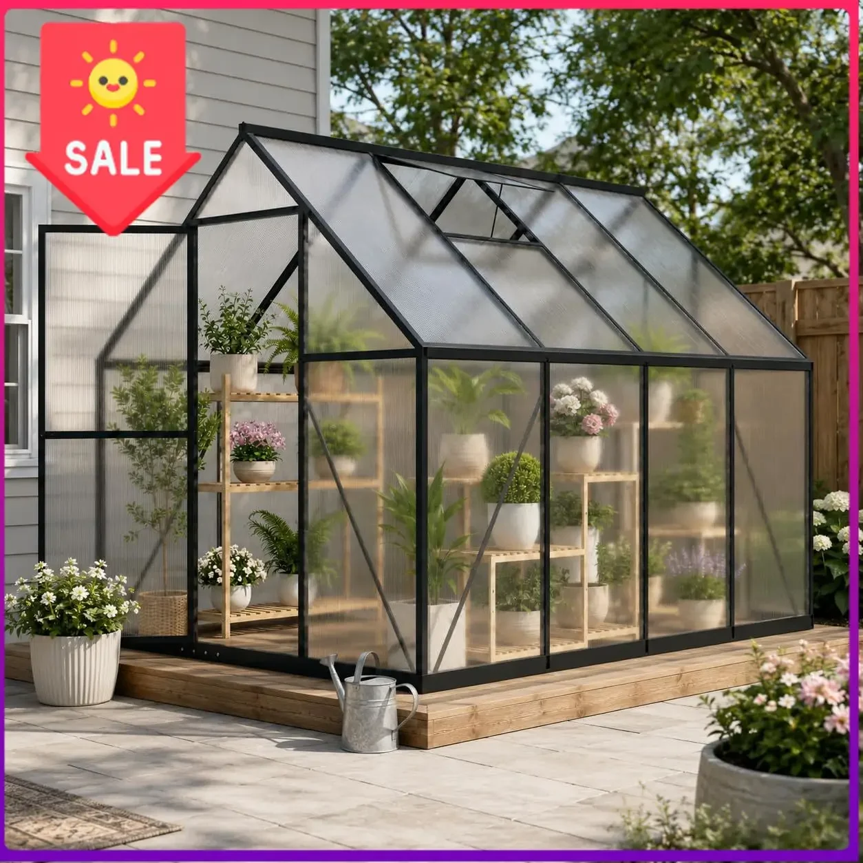 USA Stock6x8 FT Polycarbonate Greenhouse, Walk-in Greenhouses for Outdoors, Aluminum Frame Plant Green House with Locking Door &