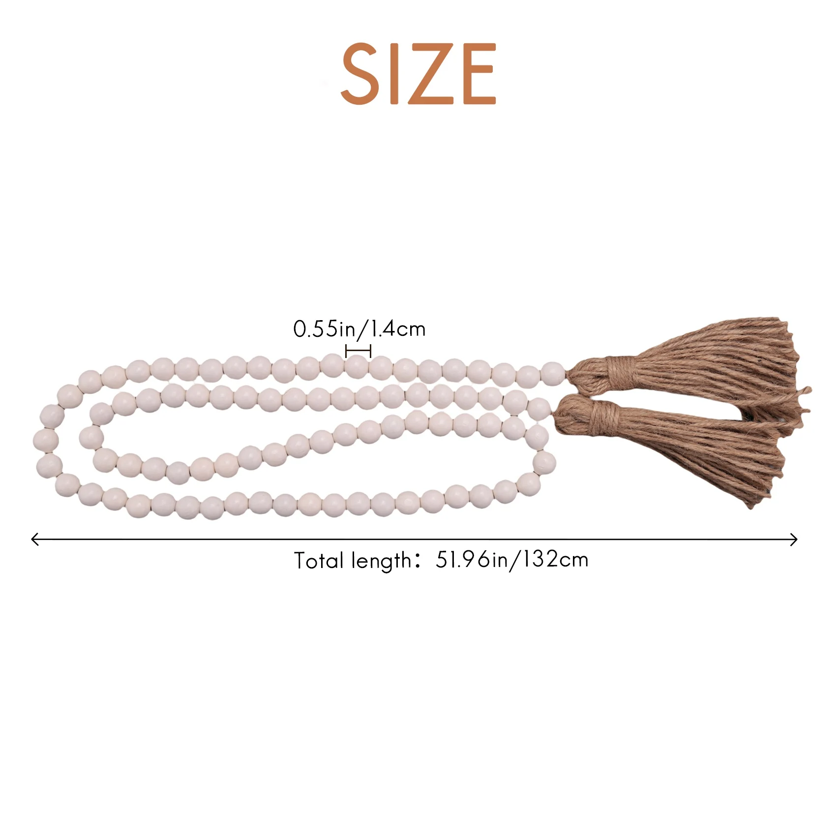 B84B Wood Bead Garland with Tassels, 52 Inch Farmhouse Rustic Boho Decor for Wall Hanging Plant Pot Candle Holder
