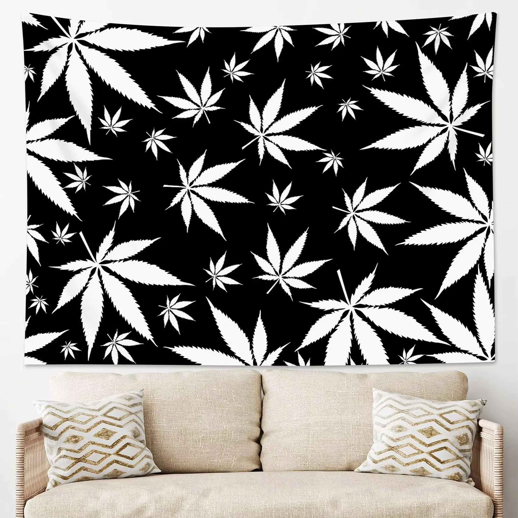 Pink Leaf Psychedelic Black Tapestry, Trippy Wall Art Multiple Sizes for Bedroom Dorm Living Room Aesthetic Decor