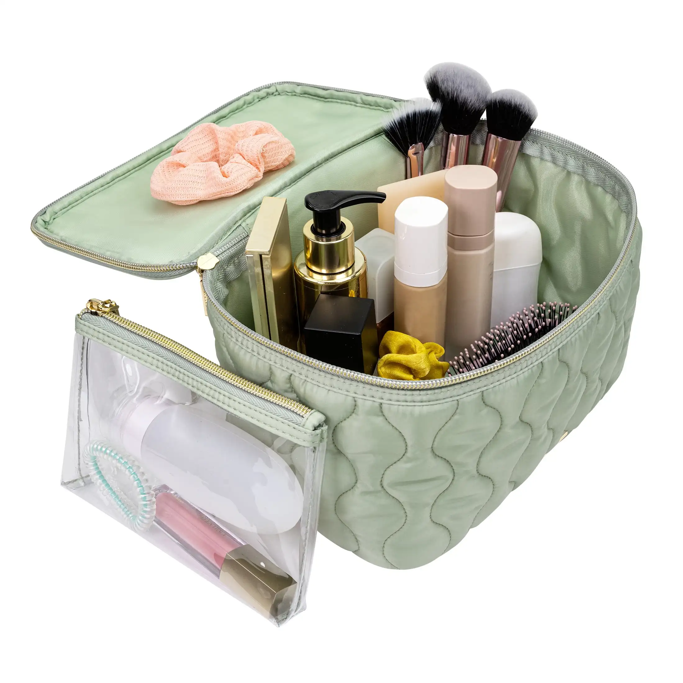 Train Case Quilt 2-teilige Kosmetiktasche in Salbeigrün, Make-up-Tasche, Make-up-Tasche, Make-up-Tasche