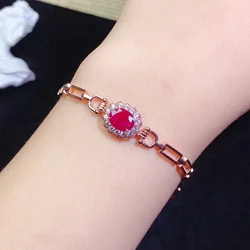 Sterling Silver Ruby Bracelet for Office Woman 7*9mm 2ct Natural Ruby 925 Silver Bracelet with 3 Layers 18K Gold Plated Jewelry