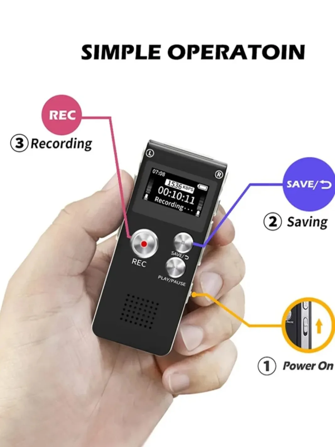 Cheap and User-Friendly Digital Recorder Supporting up to 1536kbps Mini Recorder Upgraded To MP3 and USB with Playback Functi