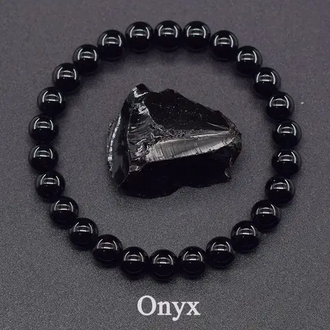남자를위한 클래식 블랙 오닉스 구슬 팔찌 천연석 반짝 이는 검은 Obisidian 수제 팔찌 요가 명상 보석 도매