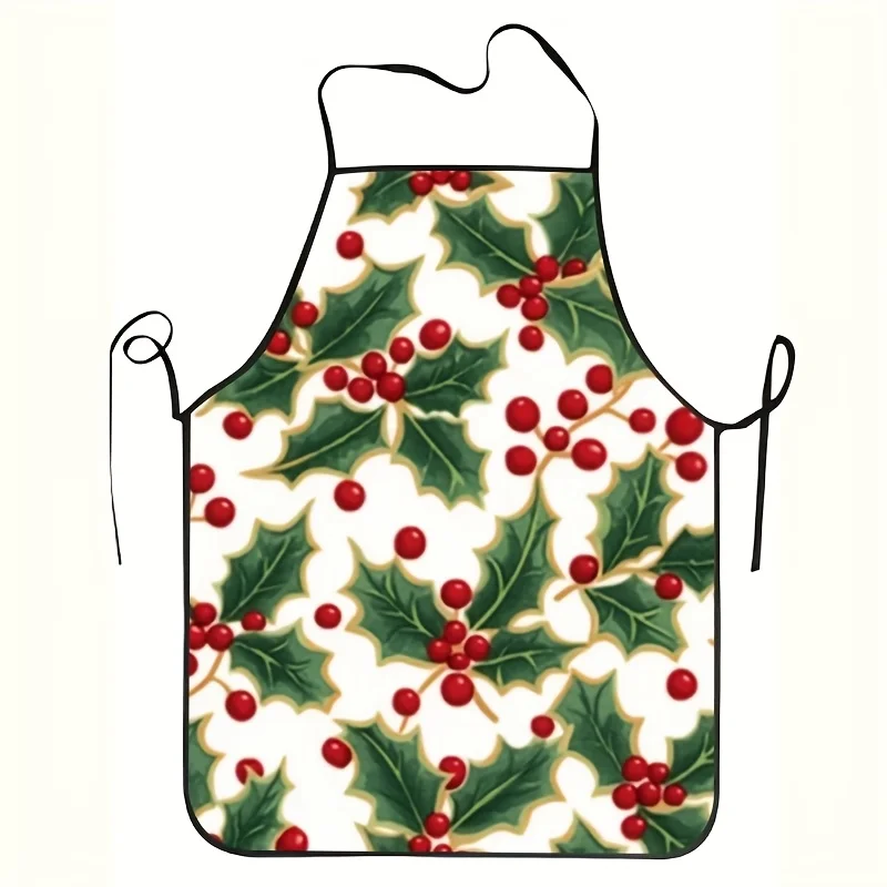 

Рождественский фартук с красными ягодами, кухонная одежда, идеально подходящая для домашней кухни, ресторанов и грузовиков с едой, рождественский кухонный декор