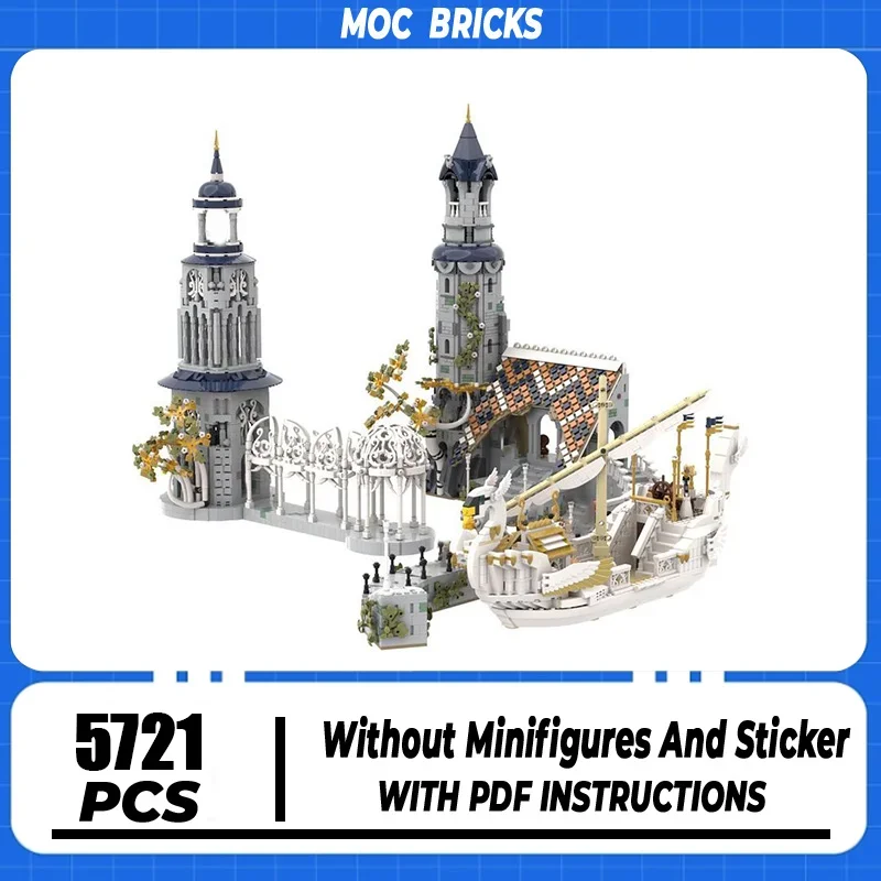 Magical Rings Moc Building Blocks Movie Scene Grey Havens Model Castle Bricks DIY Assembly Village Street View Toys Gifts