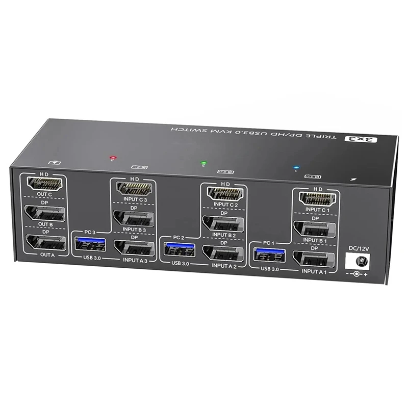 

【Superdeals】3 In 3 OUT USB 3.0 KVM Switch 3 Monitors 3 Computers 8K@60Hz 4K@144Hz Triple Monitor KVM With 4 USB 3.0 Ports EU Plu