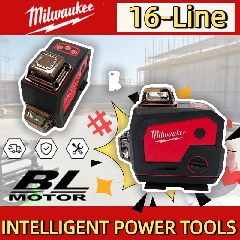 Milwaukee Laser Nível 16 Linhas Medidor Função Buzina 360 °   Ferramenta autonivelante de luz verde cruzada vertical e horizontal