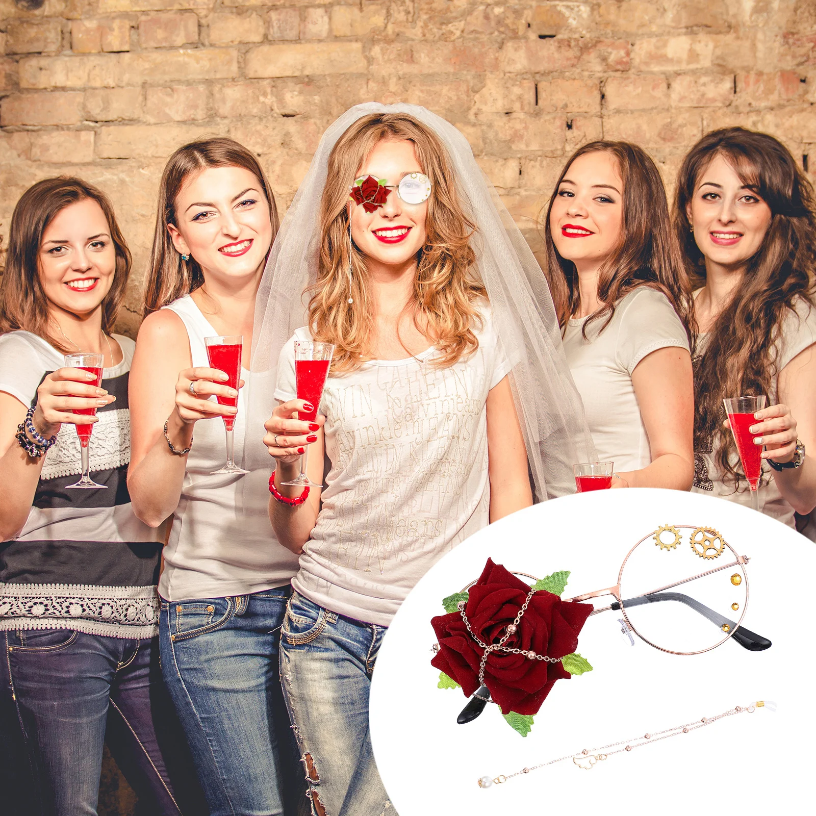 

Single Sided Glasses Props Retro Lolita Steampunk Adjustable Alloy Metal Fabric Rose Chain Fits Cosplay Accessories Headwear