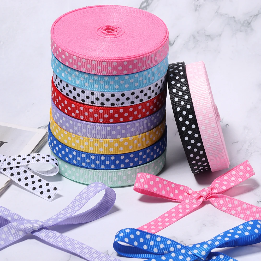 10Yards 10mm Druck Polka Dots Polyester Satin Band Hochzeitsfeier Dekoration Geschenkverpackung Haarbögen DIY Weihnachtszubehör – Detail 3