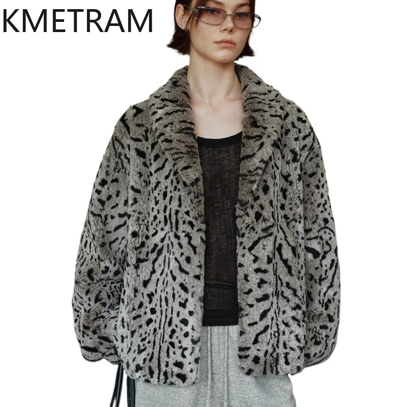 Natural Rabbit Fur Coat Women Luxury Leopard Printed Real Fur Coats Woman Winter Clothes 2025 Warm Furry Jacket шуба женская